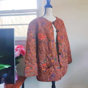 Vintage 90s Smithsonian Institution Cotton Indonesian Quilted Botanical Jacket